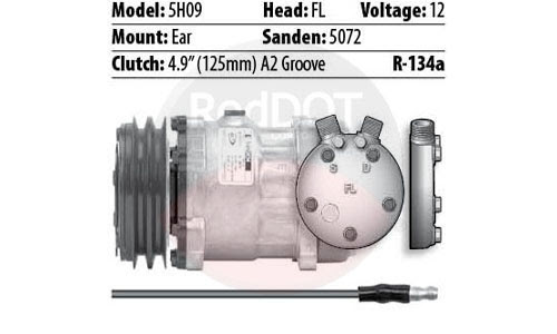 COMPRESSOR - 12V SD5H09 125MM A2 EAR FL-HEAD 5072   COMPRESSOR,330-1310,1401391,ABPN83304622,20-10062