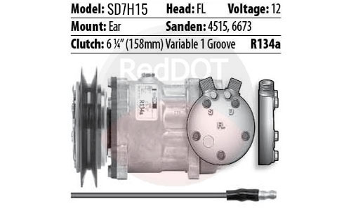 OE Sanden Compressor SD7H15 - 158mm, 1 Groove Clutch 12V 