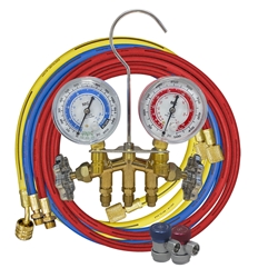 MC R134a 2WAY BRASS GAUGE SET w/ MANUAL COUPLERS R134A GAUGE SET